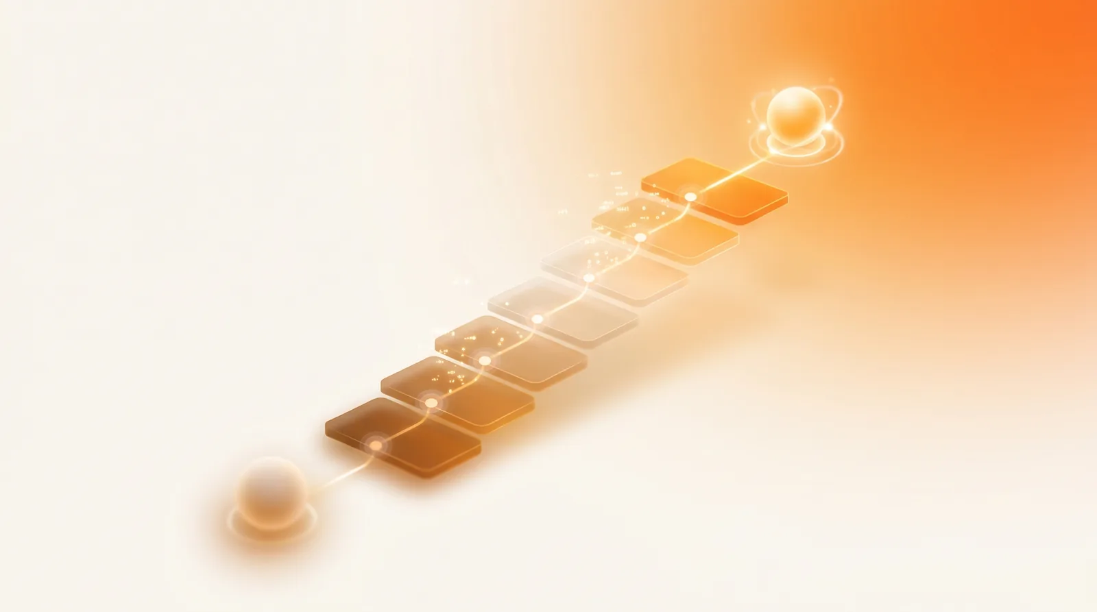 Abstract illustration of a stepped learning path of course cards ascending from a skill gap to mastery